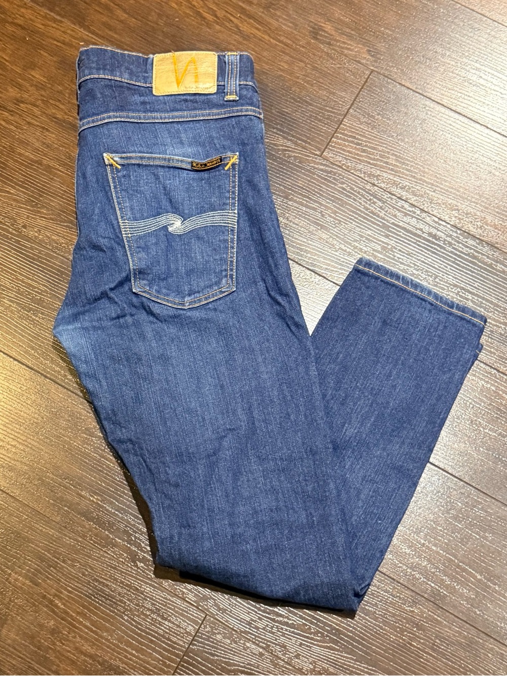 Nudie Jeans Lean Dean Dry Ecru Embo Denim Size W34 L27 Faded Well Worn